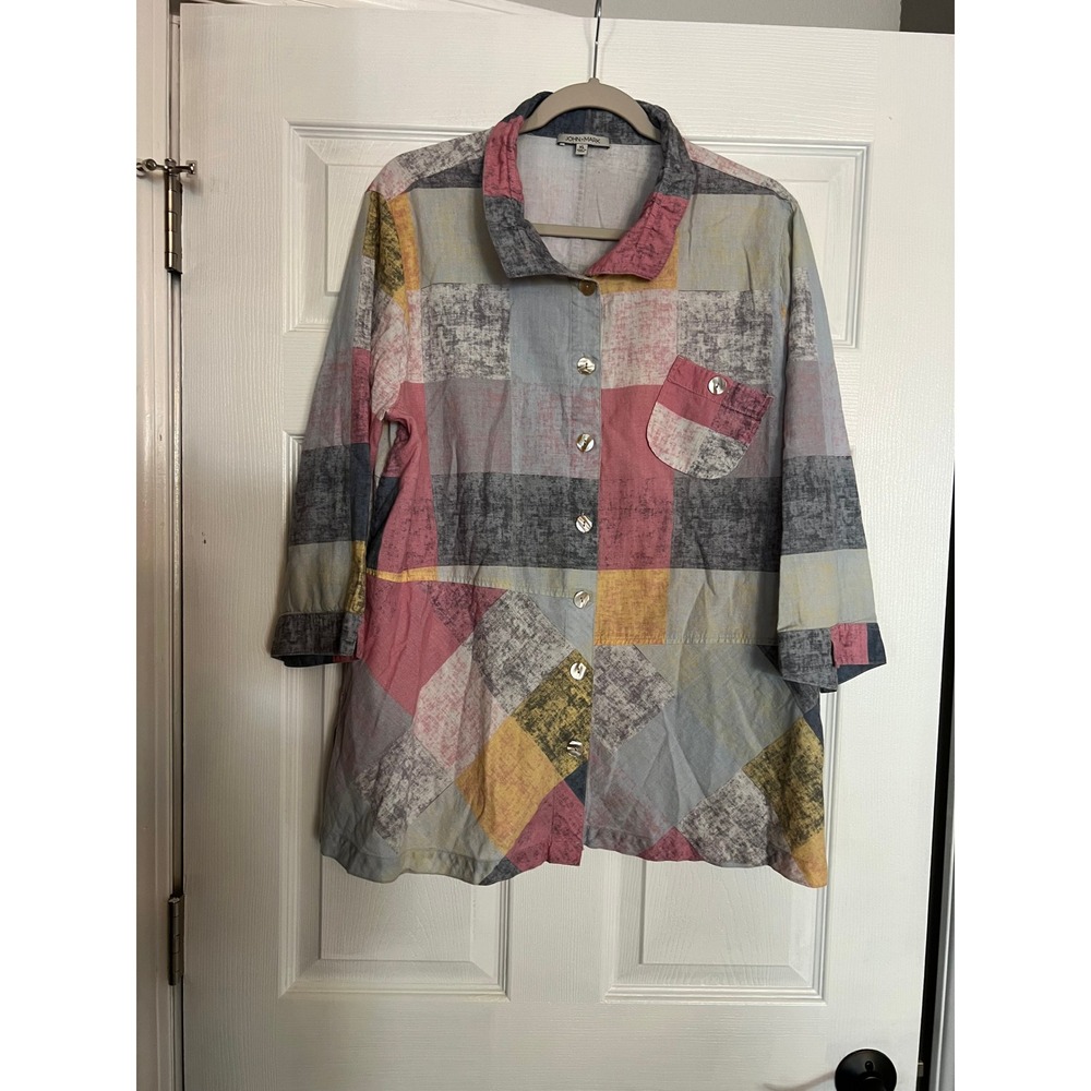 John Mark Button Down Tunic 100% Cotton Multicolo… - image 1